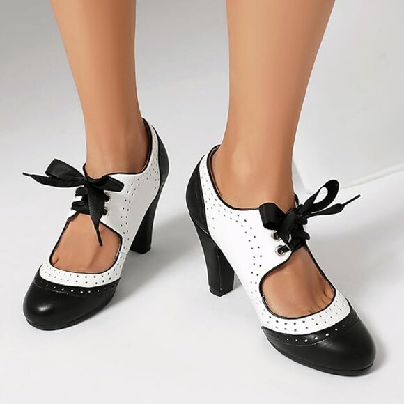 NEW! Women's Mary Jane Vintage Close Round Toe Lace Up Vintage Style 1950's - Picture 2 of 5